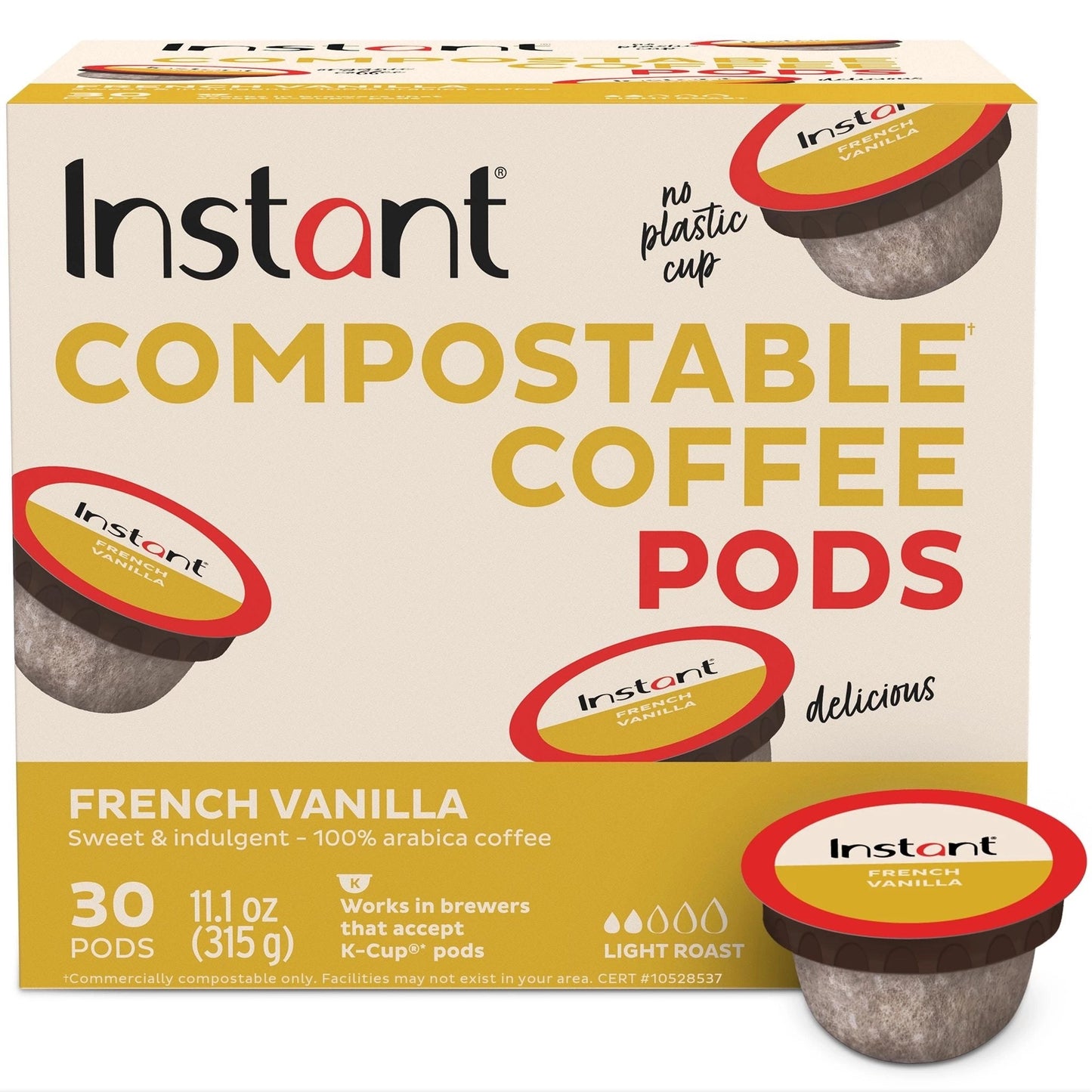 InstantPot®CompostableCoffeePods,FrenchVanilla,LightRoast,30pods